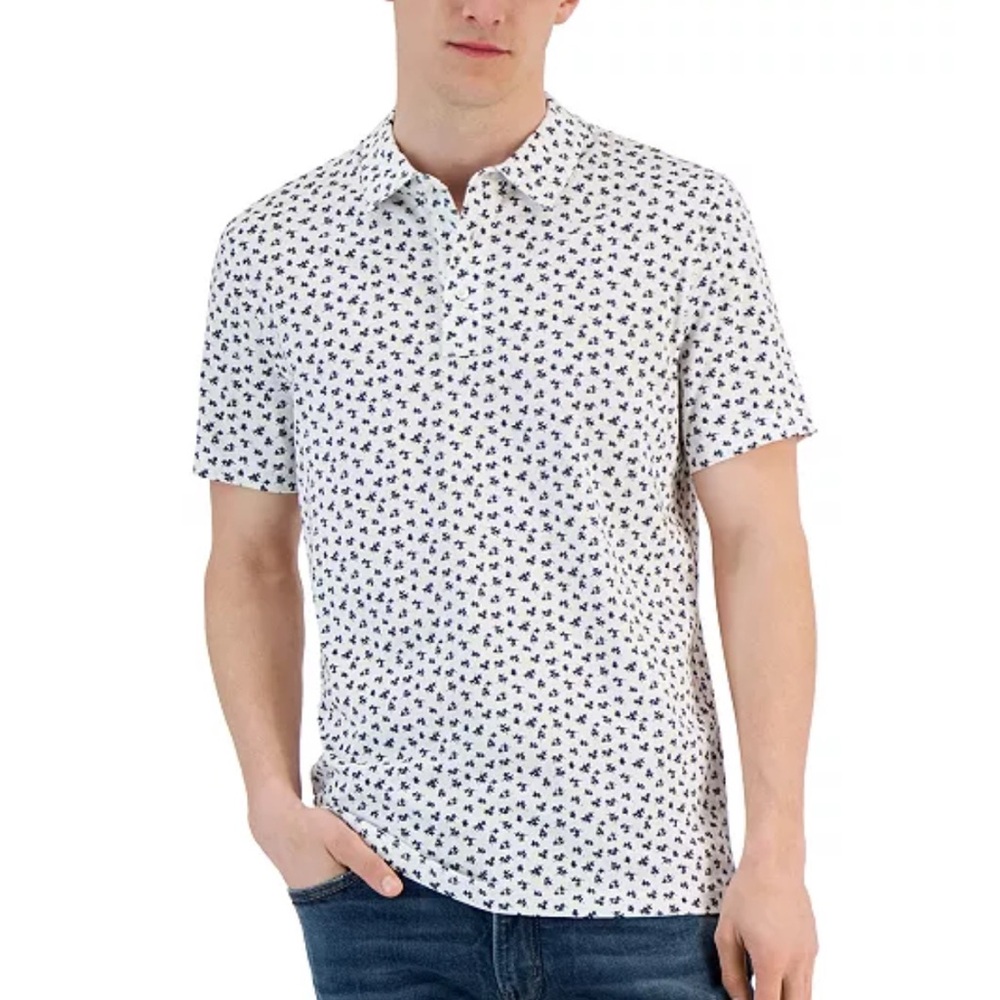 Michael Kors Modern-Fit Field Print Polo Shirt in Blue/White Men's Size Large